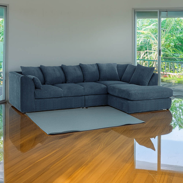 Luxor 4 Seater Navy Blue Jumbo Cord Right Hand Facing Scatter Back L Shaped Corner Sofa Set - Wilko - image 1
