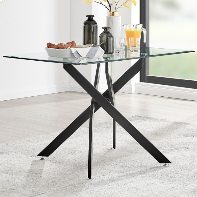 Furniturebox Tavalo 4 Seater Round Dining Table Black - Clear - Wilko - image 1