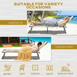 Outsunny Set of 2 Beige Folding Sun Lounger with Reading Hole - Size: 36 x 58 x 187cm - Cream - Wilko - thumbnail 6