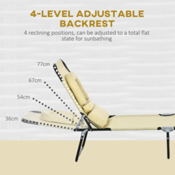 Outsunny Set of 2 Beige Folding Sun Lounger with Reading Hole - Size: 36 x 58 x 187cm - Cream - Wilko - thumbnail 5