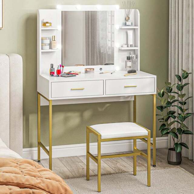 Portland White Vanity Dressing Table Set with Mirror - Size: 132.5 x 45 x 90cm - Wilko - image 1