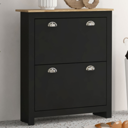 HOMCOM 2 Flip Down Drawer Black Narrow Shoe Cabinet - Size: 90.5 cm x 23 x 79cm - Wilko