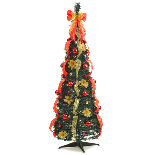 Best Artificial Pre Lit Warm White LED Red and Gold Pop Up Artificial Christmas Tree 6ft - Multi - Wilko - image 1