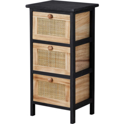 Home Source Mosina 3 Drawer Black and Rattan Solid Wooden Storage Unit - Multi - Wilko - thumbnail 3