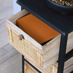 Home Source Mosina 3 Drawer Black and Rattan Solid Wooden Storage Unit - Multi - Wilko - thumbnail 5