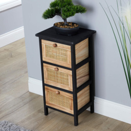 Home Source Mosina 3 Drawer Black and Rattan Solid Wooden Storage Unit - Multi - Wilko - thumbnail 6