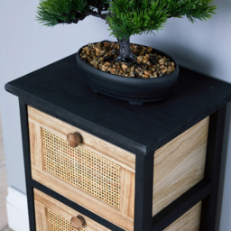 Home Source Mosina 3 Drawer Black and Rattan Solid Wooden Storage Unit - Multi - Wilko - thumbnail 4