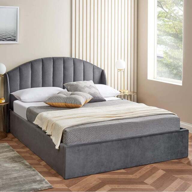 Home Treats Single Velvet Winged Headboard Ottoman Storage Bed Frame - Grey - Wilko - image 1