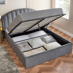 Home Treats Single Velvet Winged Headboard Ottoman Storage Bed Frame - Grey - Wilko - thumbnail 3