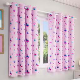 Enhanced Living Charm Pink Metallic Print Kids Thermal Darkening Eyelet Curtains 168 x 183cm - Wilko