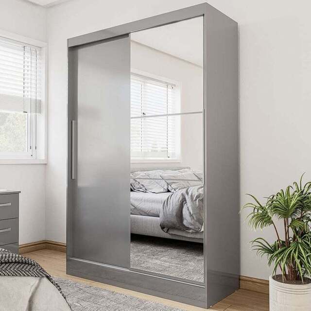 Lynx 2 Door Grey Mirror Sliding Wardrobe - Birlea - Wilko - image 1