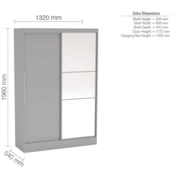 Lynx 2 Door Grey Mirror Sliding Wardrobe - Birlea - Wilko - thumbnail 5