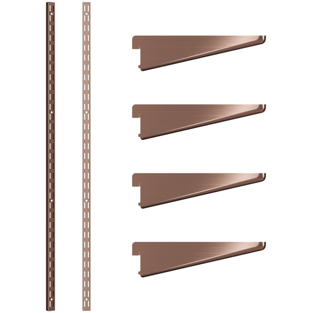 Rothley Antique Copper Twin Slot Shelving Kit 4.5 inch Brackets and 48 inch Uprights - Size: 135 x 7 x 11cm - Gold - Wilko - image 1