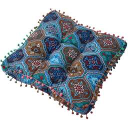 Living and Home Blue Turkish Style Square Seat Cushion with Pom Pom Trim 40 x 40cm - Size: 8 x 40 x 40cm - Wilko