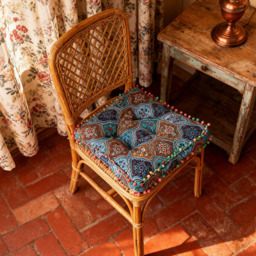 Living and Home Blue Turkish Style Square Seat Cushion with Pom Pom Trim 40 x 40cm - Size: 8 x 40 x 40cm - Wilko - thumbnail 7