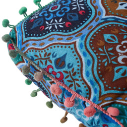 Living and Home Blue Turkish Style Square Seat Cushion with Pom Pom Trim 40 x 40cm - Size: 8 x 40 x 40cm - Wilko - thumbnail 6