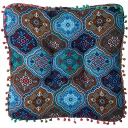 Living and Home Blue Turkish Style Square Seat Cushion with Pom Pom Trim 40 x 40cm - Size: 8 x 40 x 40cm - Wilko - thumbnail 4
