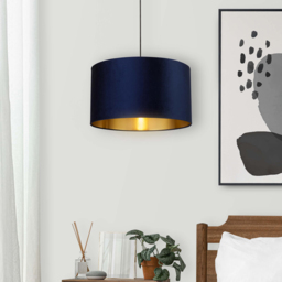 Lighting Collection Navy Gold Inner Velvet Drum Shade 50cm - Size: 28 x 50 x 50cm - Blue - Wilko - thumbnail 3