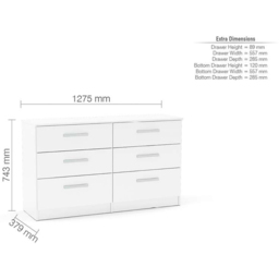 Lynx 6 Drawer White Chest of Drawers - Birlea - Wilko - thumbnail 5