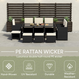 Garden Vida Cuba 10 Seater Black PE Rattan Garden Dining Set with Cover - Wilko - thumbnail 5