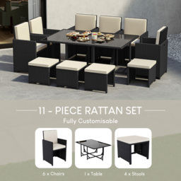 Garden Vida Cuba 10 Seater Black PE Rattan Garden Dining Set with Cover - Wilko - thumbnail 6