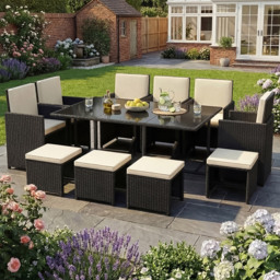 Garden Vida Cuba 10 Seater Black PE Rattan Garden Dining Set with Cover - Wilko - thumbnail 1