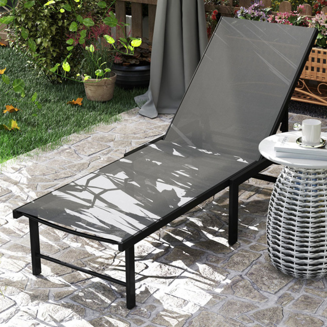 Outsunny Grey 5 Level Adjustable Sun Lounger - Size: 34 x 60 x 186cm - Wilko - image 1