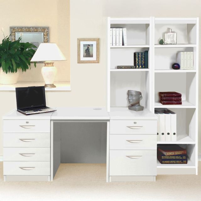 R White Cabinets SET-15-IN-WH Desk Drawer Unit and Hutch Narrow Bookcase Home Office Furniture Set - Size: 182 x 204 x 54cm - Wilko - image 1