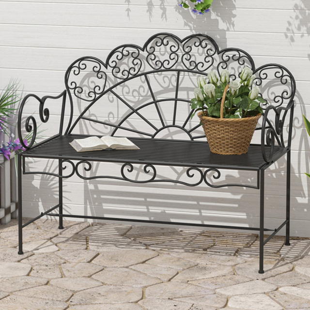 Outsunny 2 Seater Black Metal Garden Loveseat Bench - Wilko - image 1