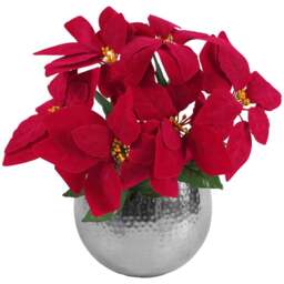 Leaf Red Poinsetta Artificial Plant in Silver Planter 40cm - Size: 40 x 22 x 22cm - Wilko