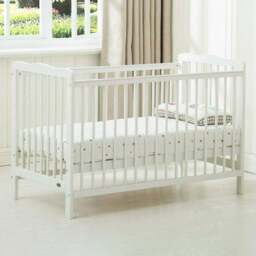Brooklyn White Height Adjustable Wooden Baby Cot Crib with Mattress - Size: 85 x 125 x 66cm - MCC - Wilko - thumbnail 1