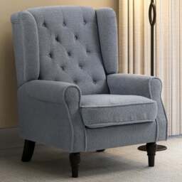 HOMCOM Retro Grey Tufted Club Fabric Accent Armchair - Size: Single - Wilko - thumbnail 1