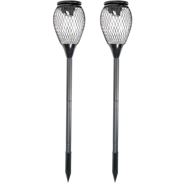 ValueLights Black Metal Cage Solar Powered Outdoor Spike Lights 2 Pack - Size: 60.5 x 10.7 x 10.7cm - Wilko - image 1