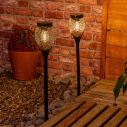 ValueLights Black Metal Cage Solar Powered Outdoor Spike Lights 2 Pack - Size: 60.5 x 10.7 x 10.7cm - Wilko - thumbnail 3