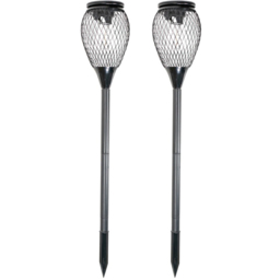 ValueLights Black Metal Cage Solar Powered Outdoor Spike Lights 2 Pack - Size: 60.5 x 10.7 x 10.7cm - Wilko