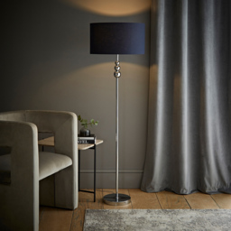 ValueLights Marissa Reni Navy Blue Shade and Chrome Ball LED Floor Lamp - Size: 145 x 45 x 45cm - Silver - Wilko - thumbnail 3