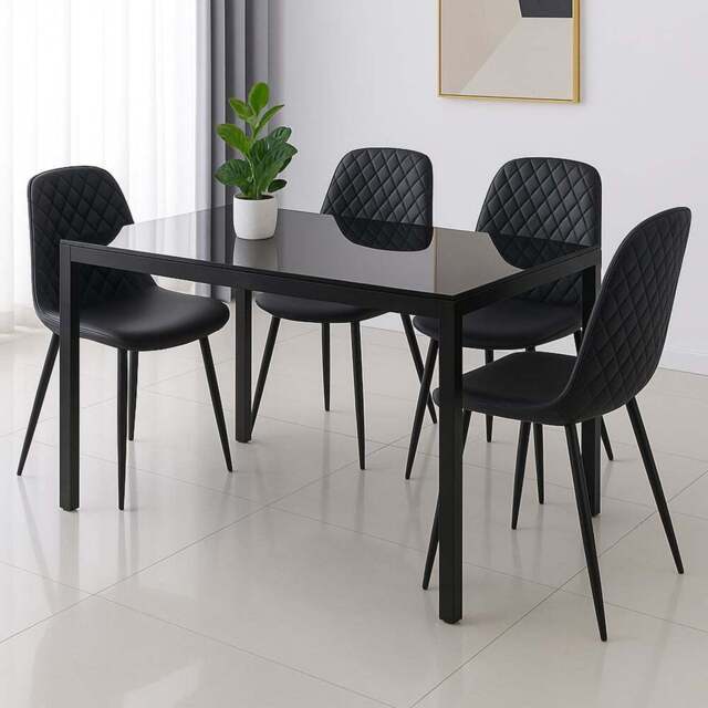 Kosy Koala 4 Seater Faux Leather Glass Dining Set Black - Wilko - image 1