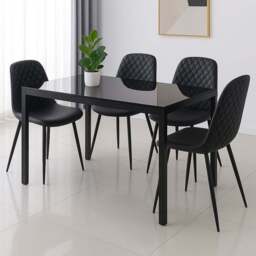 Kosy Koala 4 Seater Faux Leather Glass Dining Set Black - Wilko - thumbnail 1