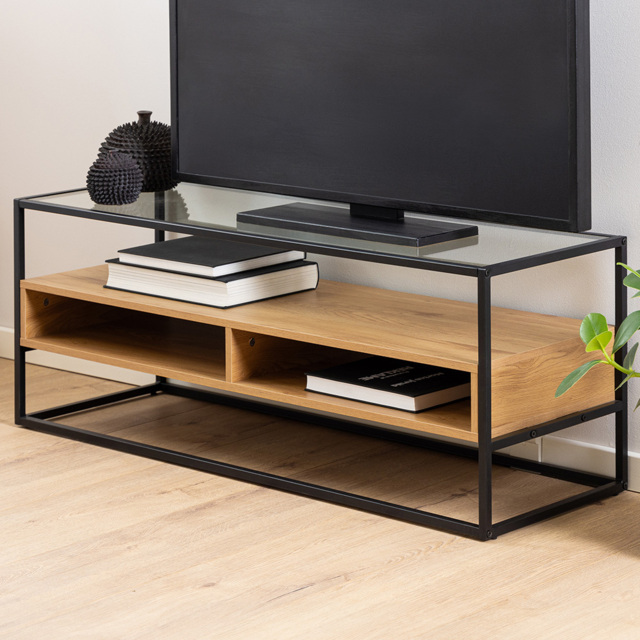 Florence Randolf 3 Shelf Black and Oak TV Unit - Furniture To Go - Wilko - image 1