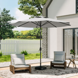 Living and Home Light Grey Round Crank Tilt Parasol with Plastic Fillable Base 3m - Wilko - thumbnail 3
