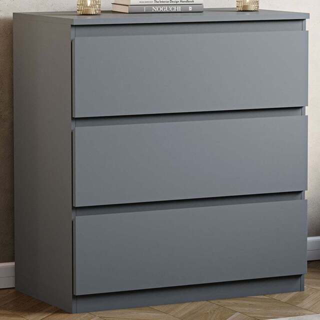 Vida Designs Denver 3 Drawer Grey Chest of Drawers - Wilko - image 1
