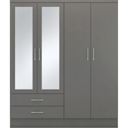 Seconique Nevada 4 Door 2 Drawer 3D Effect Grey Mirror Wardrobe - Size: 4 Door, 2 Drawer - Wilko - thumbnail 3