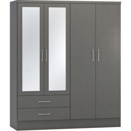 Seconique Nevada 4 Door 2 Drawer 3D Effect Grey Mirror Wardrobe - Size: 4 Door, 2 Drawer - Wilko - thumbnail 5