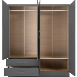 Seconique Nevada 4 Door 2 Drawer 3D Effect Grey Mirror Wardrobe - Size: 4 Door, 2 Drawer - Wilko - thumbnail 4