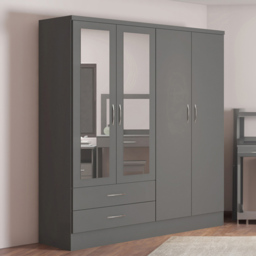 Seconique Nevada 4 Door 2 Drawer 3D Effect Grey Mirror Wardrobe - Size: 4 Door, 2 Drawer - Wilko - thumbnail 1