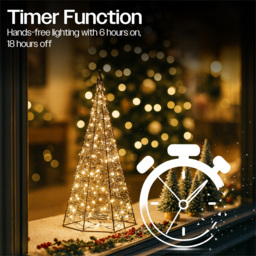 Xmas Haus Black 300 Warm White Micro LED Pyramid Shaped Light Tower 2ft - Size: 570 x 200 x 200cm - Wilko - thumbnail 3