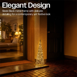 Xmas Haus Black 300 Warm White Micro LED Pyramid Shaped Light Tower 2ft - Size: 570 x 200 x 200cm - Wilko - thumbnail 4
