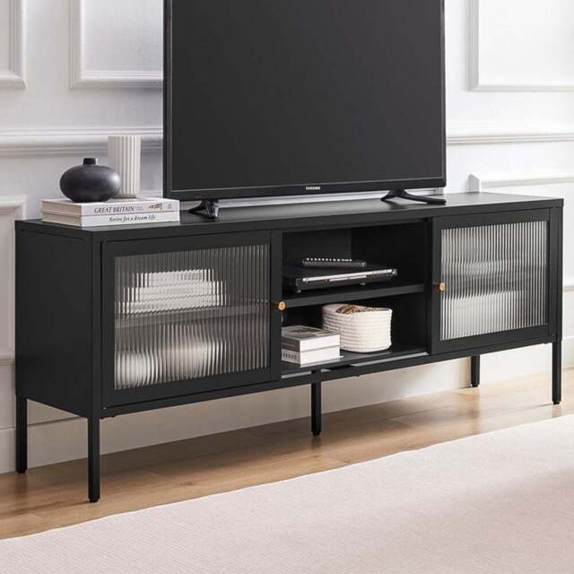 Furniturebox Kaci 2 Door 2 Shelf Black TV Unit - Size: 35 x 160 x 60cm - Wilko - image 1