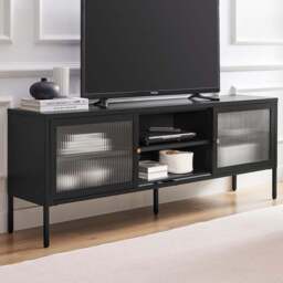 Furniturebox Kaci 2 Door 2 Shelf Black TV Unit - Size: 35 x 160 x 60cm - Wilko - thumbnail 1