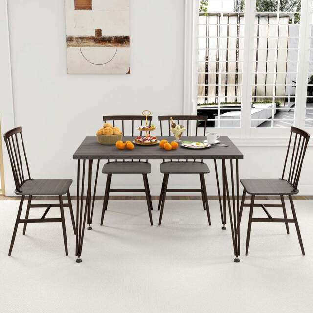 Costway 4 Seater Dining Set with Swivel Feet Grey - Wilko - image 1